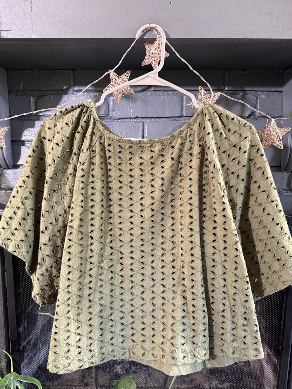 LOFT Olive Eyelet Peasant Blouse - Green